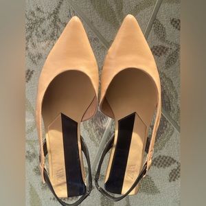 ZARA Nude Tan Black Colorblock Slingback Pointy Flats. Size 37 U.S.7